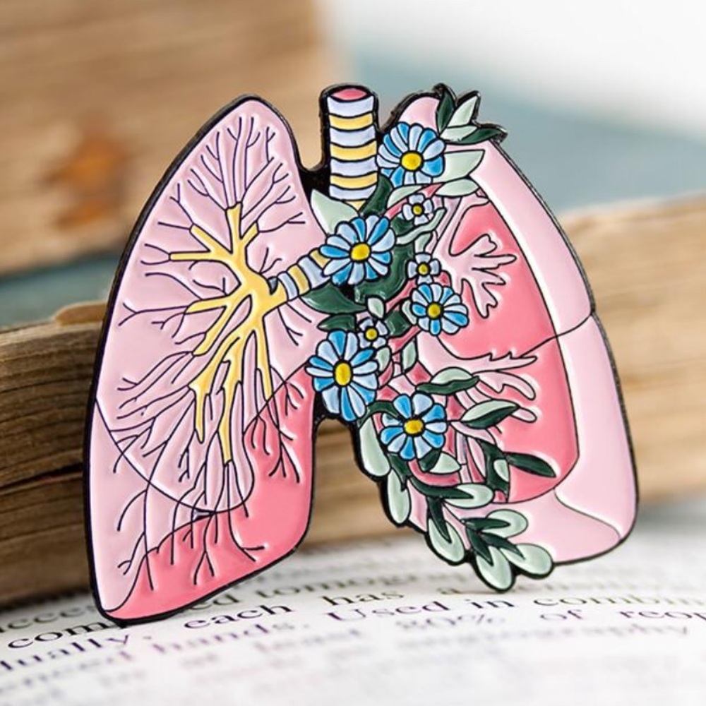 Enamel Pin of Lung with Flowers